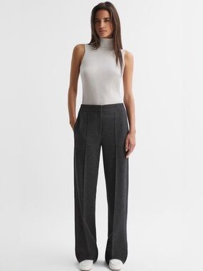 Reiss NWT $285 Iria Wool Blend Wide Leg Trousers 8 Grey/Melange